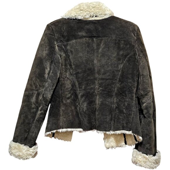 Express Women's Brown Suede Jacket With Faux Shearling Lining Size 9/10 Warm & S - Picture 2 of 11